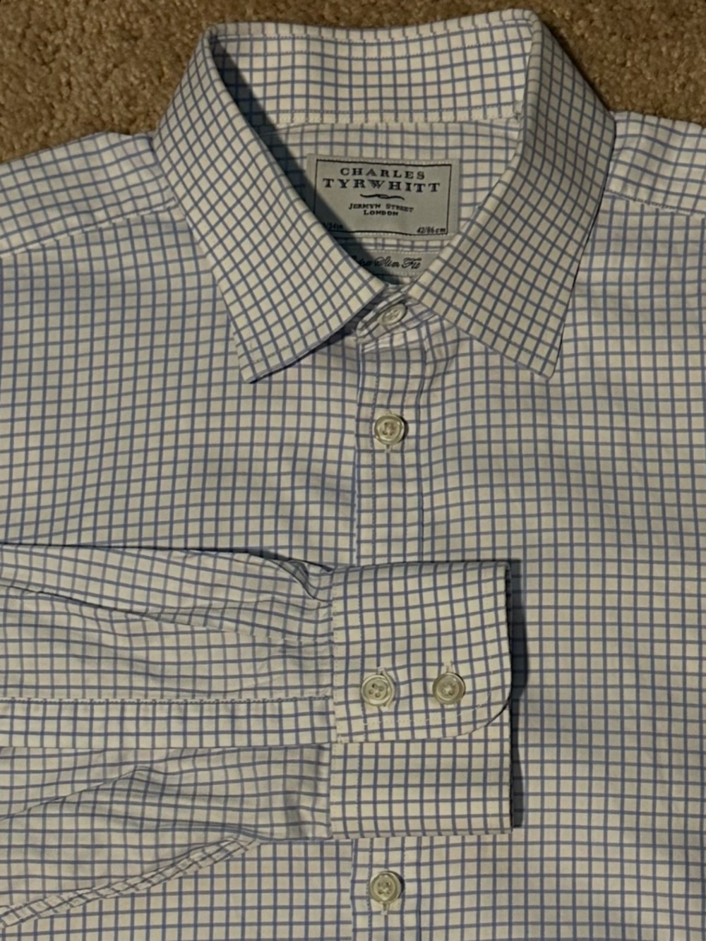 Charles Tyrwhitt Extra Slim Fit Dress Shirt Blue White Grid Check 16.5/34